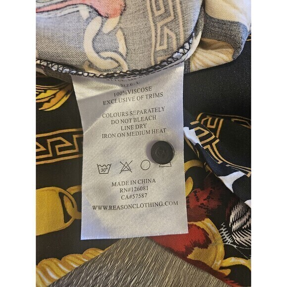 Reason Clothing Brand Large Shirt Black Gold Cuban Links Zebra Floral Print - Picture 13 of 14